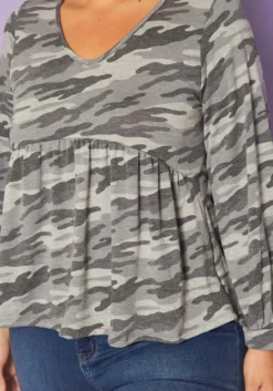Plus Size Camo Print Long Sleeve Top -Asoph Fashion Shop 2019280 354 4