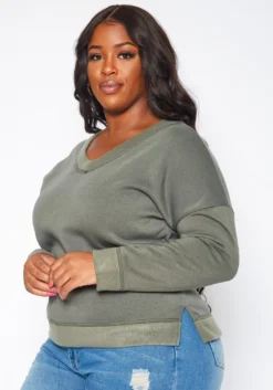 Plus Size Casual V Neck Long Sleeve Top -Asoph Fashion Shop 2019282 125 2