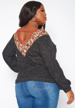 Plus Size Floral Print V Neck Long Sleeve Top -Asoph Fashion Shop 2019283 108 3