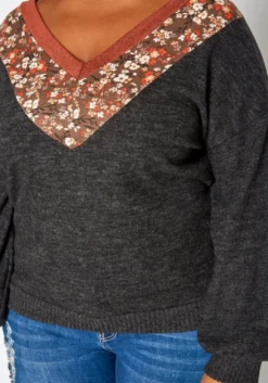 Plus Size Floral Print V Neck Long Sleeve Top -Asoph Fashion Shop 2019283 108 4