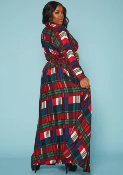 Plus Size Plaid Button Front Collar Maxi Dress -Asoph Fashion Shop 2019312 128 3
