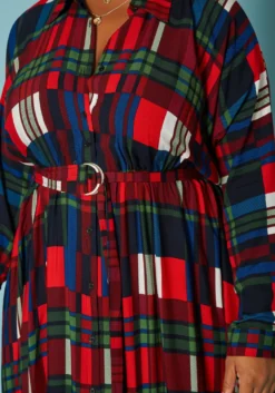 Plus Size Plaid Button Front Collar Maxi Dress -Asoph Fashion Shop 2019312 128 4