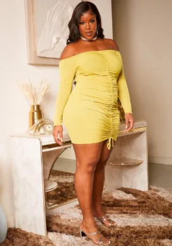 Plus Size Shimmer Drawstring Hem Bodycon Mini Dress -Asoph Fashion Shop 2019321 105 1