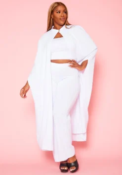 Plus Size Open Front Maxi Blouse & Pants Set