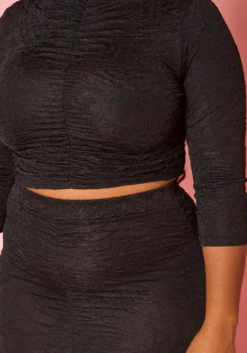 Plus Size Ruched Mock Neck Top & Maxi Skirt Set -Asoph Fashion Shop 2019330 001 4
