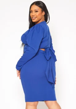 Plus Size Long Sleeve Wrap Blouse & Pencil Skirt Set -Asoph Fashion Shop 2019332 188 3
