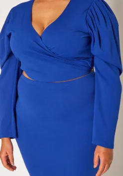 Plus Size Long Sleeve Wrap Blouse & Pencil Skirt Set -Asoph Fashion Shop 2019332 188 4