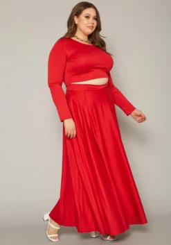 Plus Size Crop Top & Maxi Flare Skirt Set -Asoph Fashion Shop 2019333 001 2