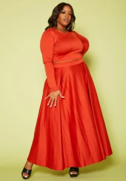Plus Size Crop Top & Maxi Flare Skirt Set