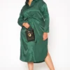 Plus Size Satin Button Front Midi Dress