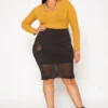 Plus Size Mesh Cut Out Bodycon Skirt