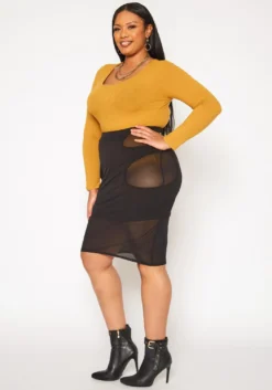 Plus Size Mesh Cut Out Bodycon Skirt -Asoph Fashion Shop 2019348 001 2