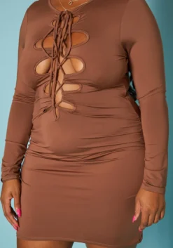 Plus Size Front Tie Closure Bodycon Mini Dress -Asoph Fashion Shop 2019351 190 4