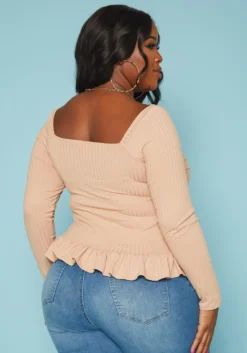 Plus Size Ribbed Knit Ruffle Flare Shirt -Asoph Fashion Shop 2019352 190 3