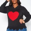 Plus Size Heart Graphic Print Distressed Sweater