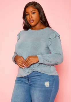 Plus Size Ruffle Trim Long Sleeve Top -Asoph Fashion Shop 2019360 158 2