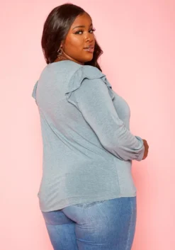 Plus Size Ruffle Trim Long Sleeve Top -Asoph Fashion Shop 2019360 158 3