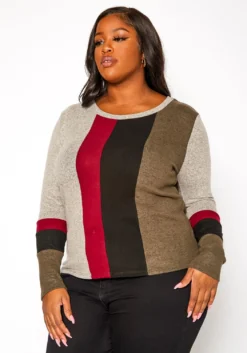 Plus Size Color Block Long Sleeve Shirt -Asoph Fashion Shop 2019364 128 2