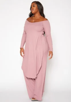 Plus Size Ribbed Knit Long Sleeve Top & Pants Set -Asoph Fashion Shop 2019368 104 1