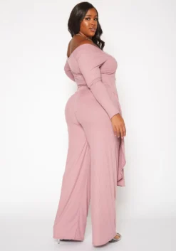 Plus Size Ribbed Knit Long Sleeve Top & Pants Set -Asoph Fashion Shop 2019368 104 2