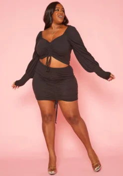 Plus Size Drawstring Hem Two Piece Set