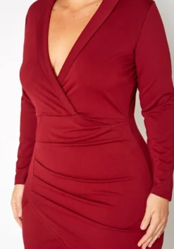 Plus Size Notch Collar Long Sleeve Mini Dress -Asoph Fashion Shop 2019384 111 4