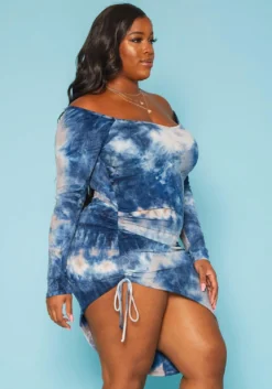 Plus Size Multi Print Off Shoulder Asymmetric Dress -Asoph Fashion Shop 2019519 995 2
