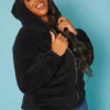 Plus Size Faux Fur Hooded Zip Front Sweater