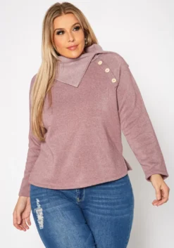 Plus Size Asymmetric Collar Neck Sweater