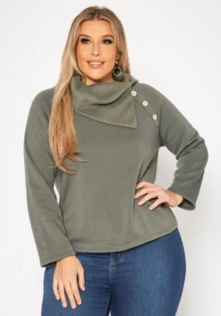 Plus Size Asymmetric Collar Neck Sweater