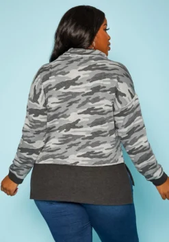 Plus Size Camo Pattern Funnel Neck Sweater -Asoph Fashion Shop 2019542 984 3