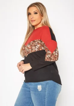 Plus Size Waffle Knit Color Block Sweater -Asoph Fashion Shop 2019543 128 2