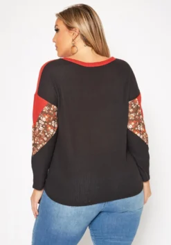 Plus Size Waffle Knit Color Block Sweater -Asoph Fashion Shop 2019543 128 3