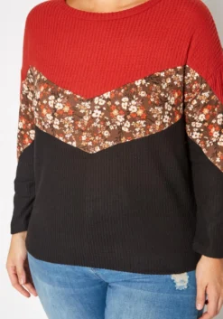 Plus Size Waffle Knit Color Block Sweater -Asoph Fashion Shop 2019543 128 4