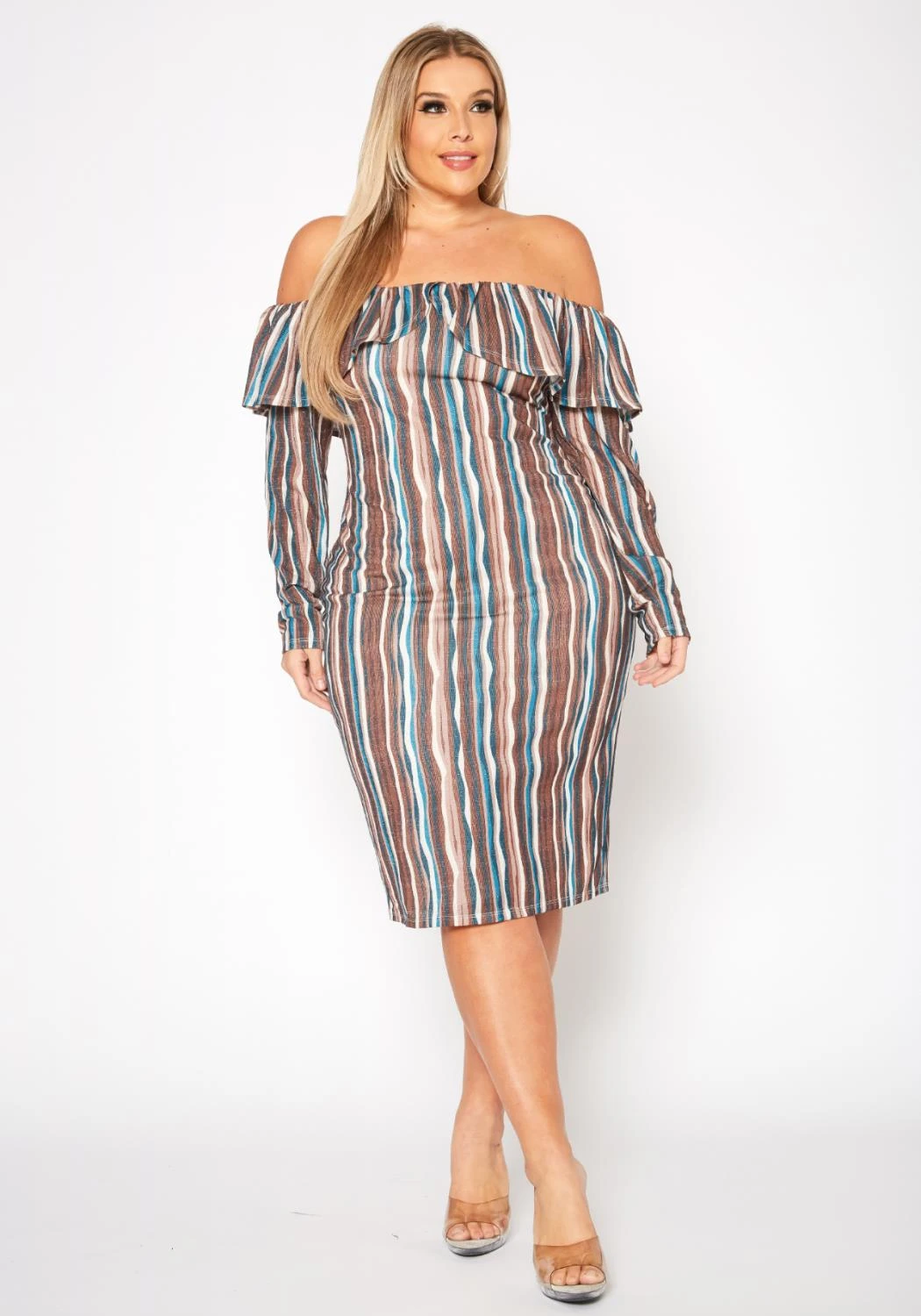 Plus Size Multi Striped Off Shoulder Dress 1 Plus Size Multi Striped Off Shoulder Dress
