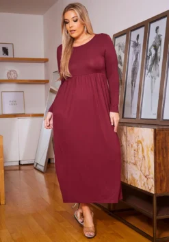 Plus Size Basic Long Sleeve Fit & Flare Maxi Dress