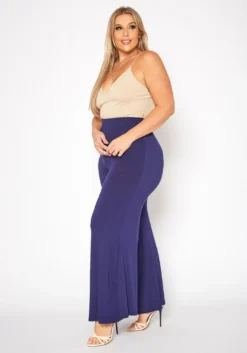 Plus Size Solid High Waist Flare Pants -Asoph Fashion Shop 2019557 117 2