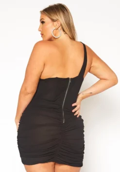 Plus Size Bustier Asymmetric Sleeve Mini Dress -Asoph Fashion Shop 2019561 001 2