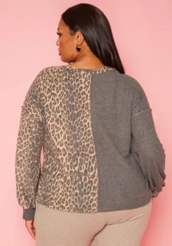 Plus Size Leopard Splice Knitted Shirt -Asoph Fashion Shop 2019582 108 3