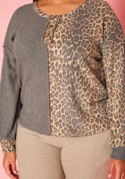 Plus Size Leopard Splice Knitted Shirt -Asoph Fashion Shop 2019582 108 4
