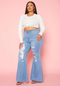 Vibrant Plus Size Distressed Raw Cut Bell Bottom Denim Jean -Asoph Fashion Shop 2019585 938 2