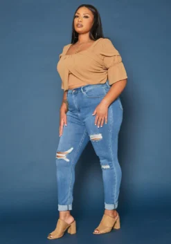 Vibrant Plus Size Distressed Mid Rise Skinny Jean -Asoph Fashion Shop 2019589 938 2