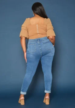 Vibrant Plus Size Distressed Mid Rise Skinny Jean -Asoph Fashion Shop 2019589 938 3