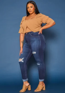 Vibrant Plus Size Distressed Mid Rise Skinny Jean -Asoph Fashion Shop 2019589 939 2
