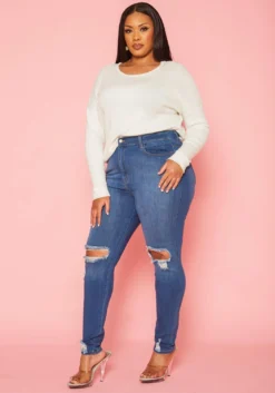 Vibrant Plus Size Distressed Skinny Denim Jeans -Asoph Fashion Shop 2019591 938 2
