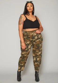 Plus Size Camo Print High Waist Mom Jeans