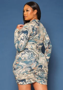 Plus Size Marble Pattern Collar Mini Dress -Asoph Fashion Shop 2019614 004 3