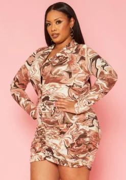 Plus Size Marble Pattern Collar Mini Dress -Asoph Fashion Shop 2019614 999 2