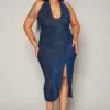 Plus Size Shimmer Halter Neck Bodycon Dress