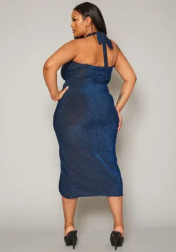 Plus Size Shimmer Halter Neck Bodycon Dress -Asoph Fashion Shop 2019615 003 3